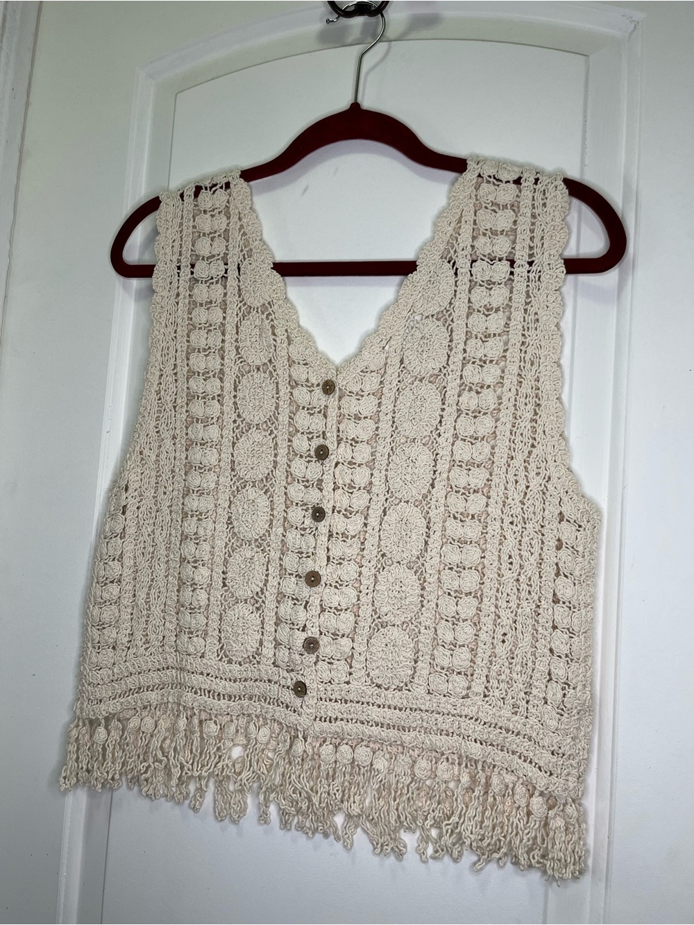 Rebellion Crochet Button Vest in Cream